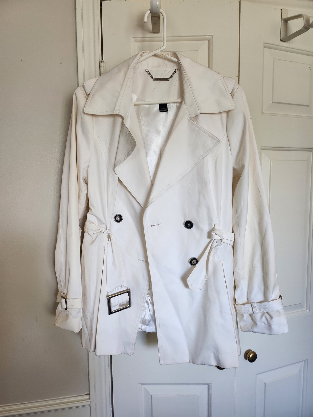 White House Black Market Cream Double-Breasted Trench Coat